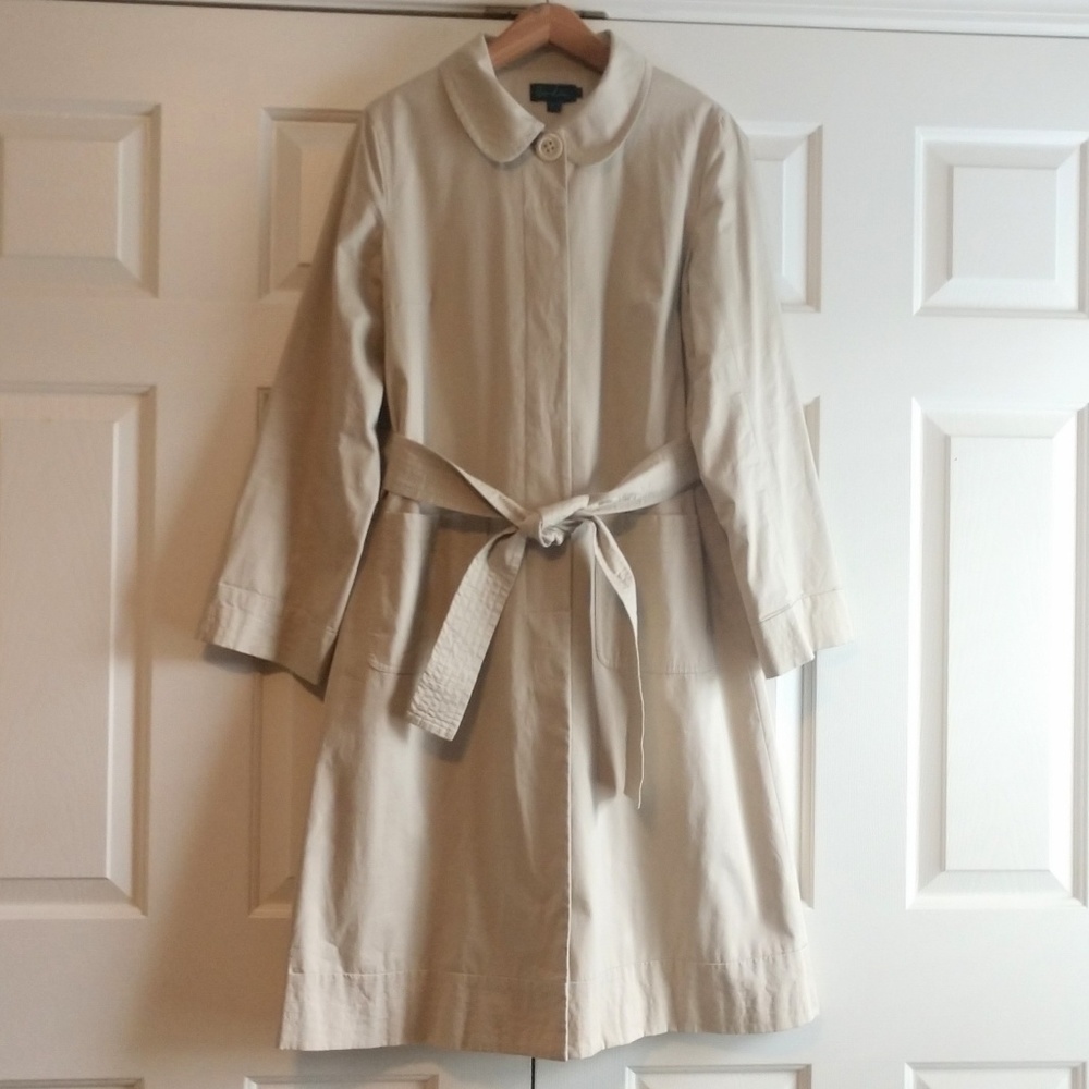 Boden Trench Coat Khaki Belted Red Polka Dot